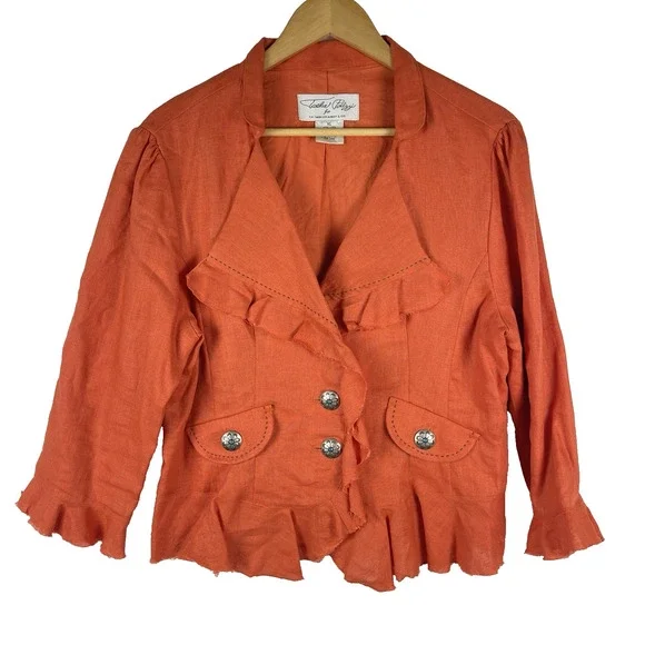 TASHA POLIZZI Blazer Jacket Women's XL Linen Orange Raw Hem 3/4 Sleeves Western - Picture 1 of 9